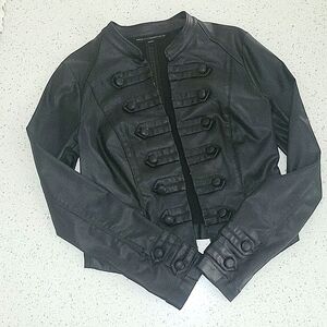 WHBM Cropped Military-Inspured Faux Leather Jacket, Black, Size 2